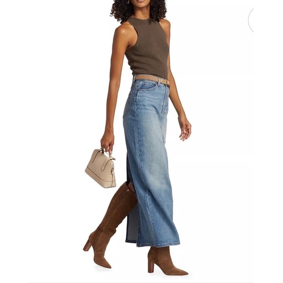 Reformation Daria Ultra High Rise Denim Maxi Skirt Blue Organic Cotton Size 26 - Picture 2 of 7